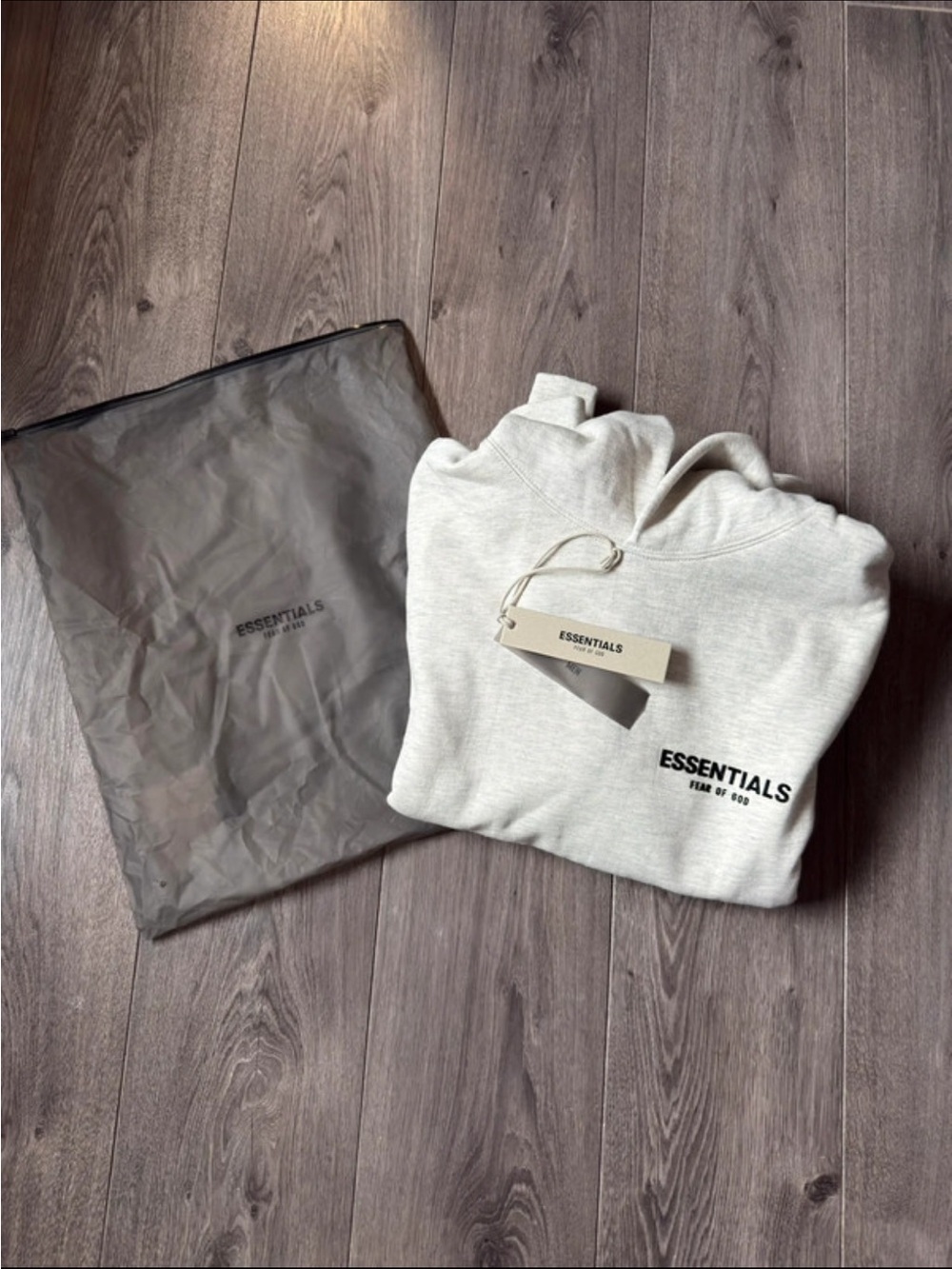 Essentials Light Gray Pullover Hoodie with Black Logo